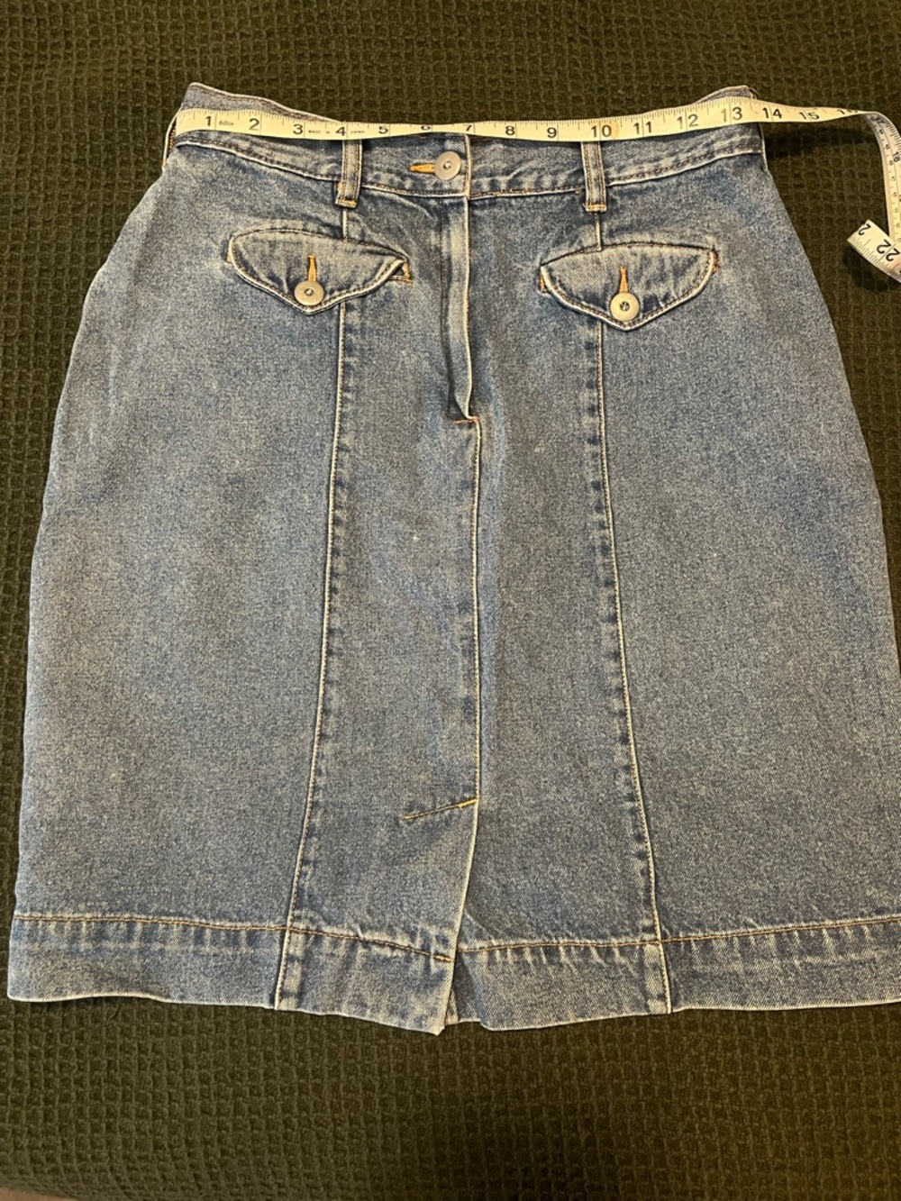 Women’s vintage 1980s light wash high-waist denim skirt size 12, 100% cotton